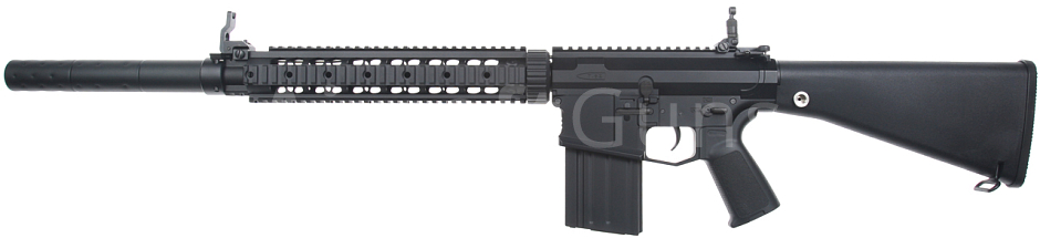 SR25 RAS, pevná pažba, tlmič, Black, Cyma Platinum, CM.098